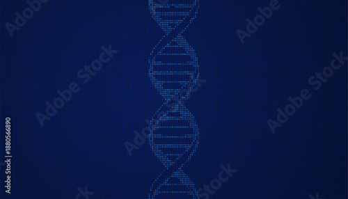 Centered DNA strand composed of glowing binary numbers
