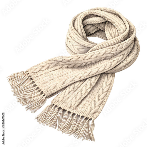 Cable knit scarf with fringe