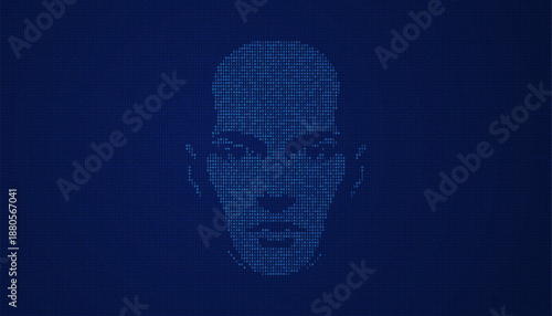 AI humanoid face made from binary digits in digital form