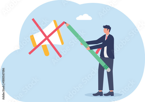 Businessman Crossing Out Warning Alert Icon with Pencil