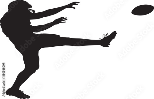 Football player kicking ball silhouette, dynamic action pose, sports concept, black vector isolated-