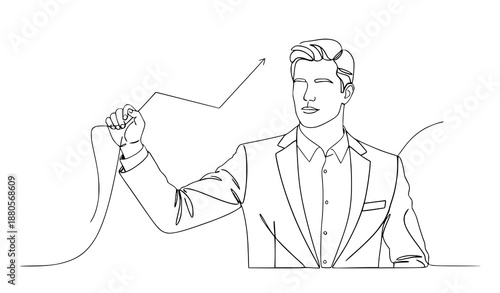 Continuous line drawing of businessman drawing rising growth graph vector illustration