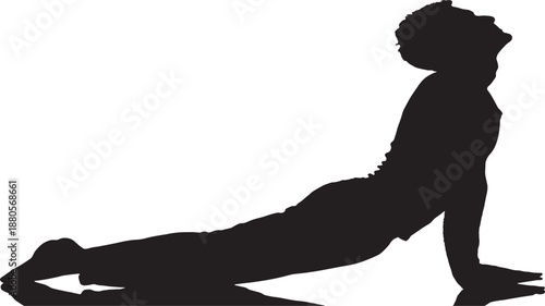 Man practicing yoga stretching pose, side view silhouette, wellness and mindfulness concept, simple flat vector style