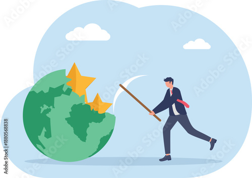 Businessman Mining Success Stars from Global Earth