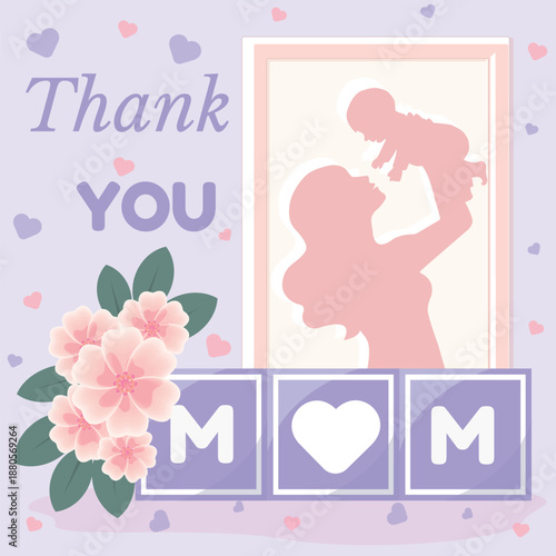 Thank You Mom greeting card with Floral Decoration