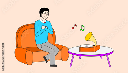 A man is sitting on a couch with his arms crossed and a smile on his face