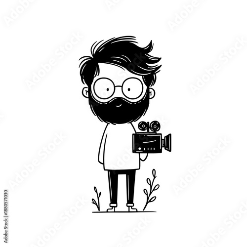 Movie Director. Movie Director simple black and white line art vector logo
