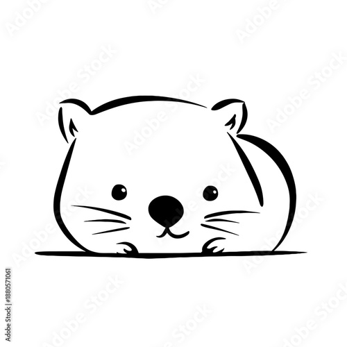 Wombat. Wombat simple black and white line art vector logo