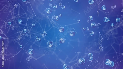 Wallpaper Mural Animation of network of connections with bitcoin icons on blue background Torontodigital.ca
