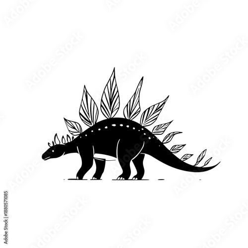 Stegosaurus. Stegosaurus simple black and white line art vector logo