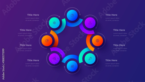 Business workflow and process infographic for strategy presentation with eight steps