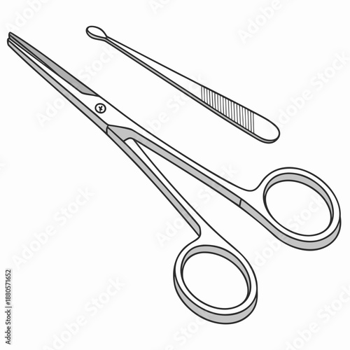 Surgical Scissors And Forceps Isolated On White
