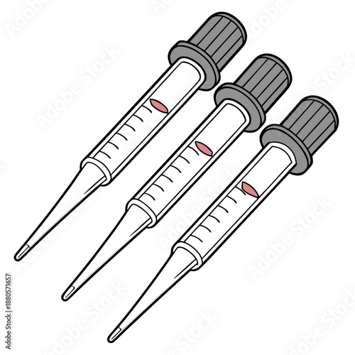 Three Glass Pipettes with Liquid