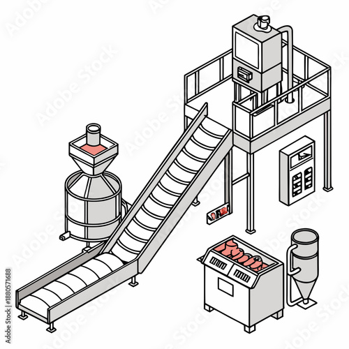 Modern jam and jelly processing technology with stainless steel vats and automated filling lines on white.