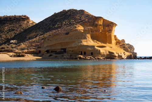 Eroded sandstone formations on Los Cocedores beach, Spain