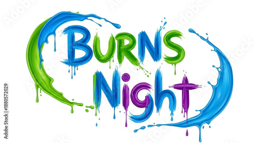 Burns night celebration logo with colorful paint splashes on white background