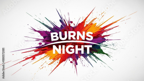 Vibrant burns night celebration logo with colorful paint splashes on white background