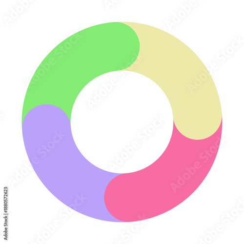 カラフルな4分割の循環型円形チャート図形　4ステップのサイクル図ベクターイラスト画像