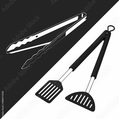 Assortment of Black and White Kitchen Utensils