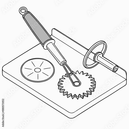 Set of Pizza Cutters and Dough Wheel on Surface