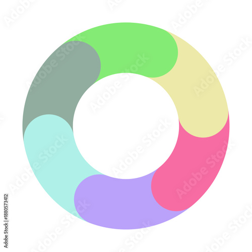 カラフルな6分割の循環型円形チャート図形　6ステップのサイクル図ベクターイラスト画像　単品