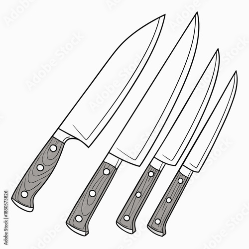 Collection of Kitchen Knives with Wooden Handles