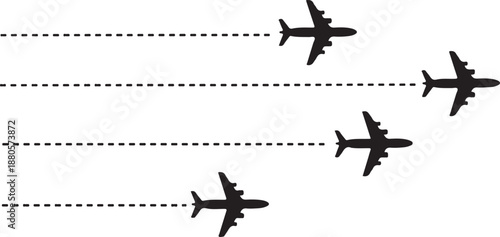 Multiple Airplanes with Dotted Flight Paths – Travel and Aviation Concept