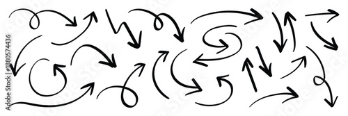 Scribbled Arrow Shapes Doodle Style Vector Set. Different hand drawn arrow element collection. 