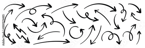 Scribble arrow elements vector set. Sketch doodle arrow collection for Web and UI design. Set of Hand drawn vector arrows doodle on white background.