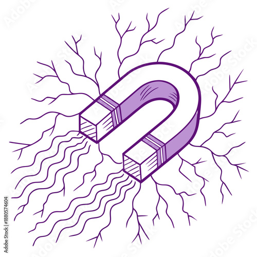 Horseshoe Magnet Emitting Purple Magnetic Field Lines