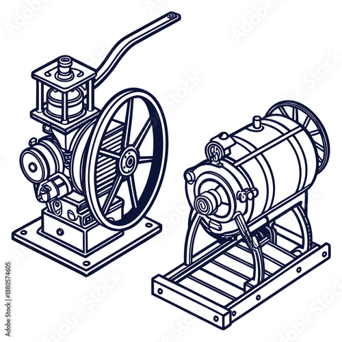 Vintage Mechanical Machinery Designs Isolated