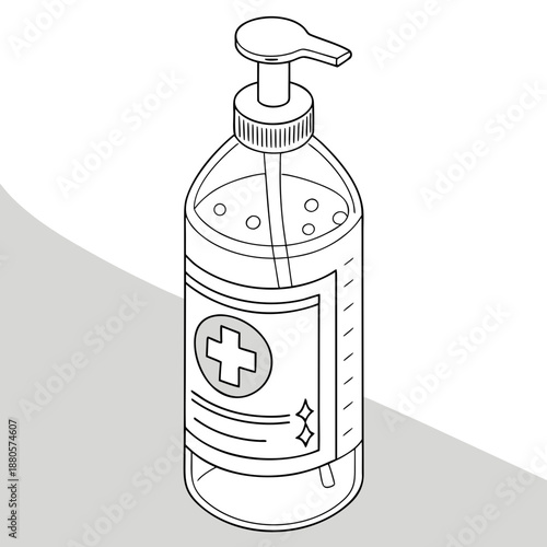 Hand sanitizer bottle with medical cross emblem
