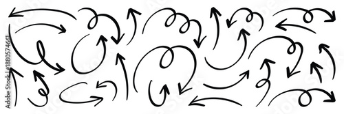 Scribbled Arrow doodle style. Simple Doodle Arrows Line Art Icons Vector Set. Hand drawn arrow collection vector illustrator