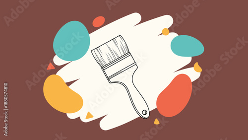 Paintbrush icon on abstract background with colorful blobs and shapes creating a modern artistic design for creative projects.