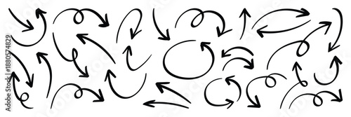 Scribble arrow elements vector set. Sketch doodle arrow collection for Web and UI design. Set of Hand drawn vector arrows doodle on white background.