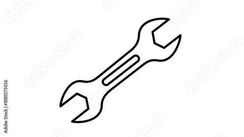 Simple black outline icon of a double sided open ended wrench tool isolated on a white background for repair and maintenance services.