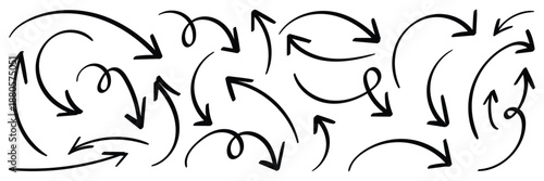 Scribbled Arrow doodle style. Simple Doodle Arrows Line Art Icons Vector Set. Hand drawn arrow collection vector illustrator