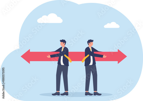 Two Businessmen Pointing in Opposite Directions