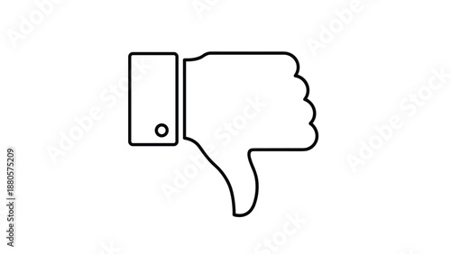 Simple black outline icon of a human hand showing a thumbs down gesture representing dislike, rejection, or negative feedback.