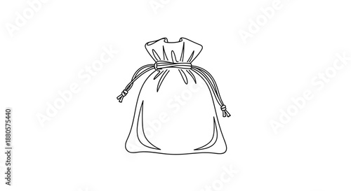 Illustration of a herb sachet bag with drawstring, isolated on a white background, featuring a simple and minimalistic design