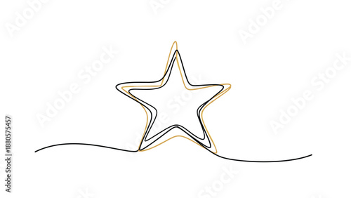 Continuous one line drawing of a five pointed star creating a minimalist and elegant artistic symbol for various graphic design purposes.