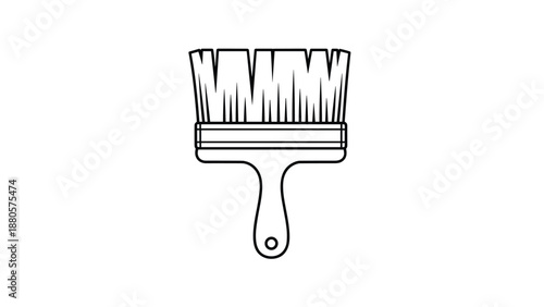 Large wide paint brush icon with a clean wooden handle and thick bristles depicted in a simple black outline style for decorating projects.