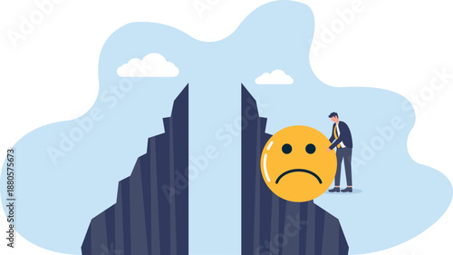 Businessman Fixing Sad Emoji Over Chasm
