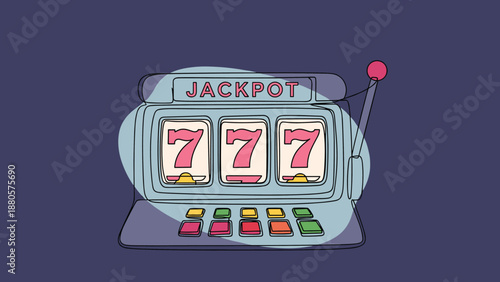 Classic slot machine jackpot icon displaying triple seven symbols and a red handle for casino and gambling related digital advertisements.