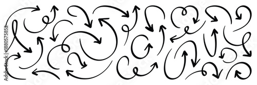 Scribble arrow elements vector set. Sketch doodle arrow collection for Web and UI design. Set of Hand drawn vector arrows doodle on white background.