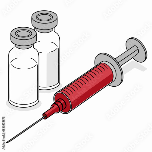 Medical Syringe and Vials with Red Liquid