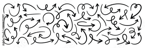 Scribbled Arrow doodle style. Simple Doodle Arrows Line Art Icons Vector Set. Hand drawn arrow collection vector illustrator