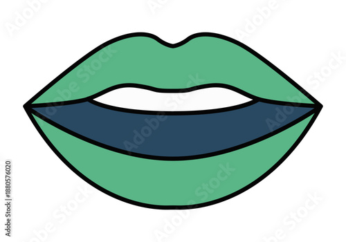 Icono de labios verdes carnosos de mujer con la boca entreabierta