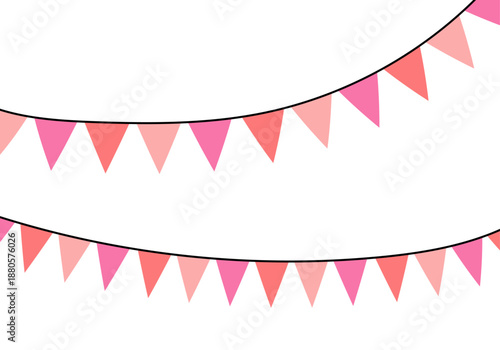Guirnaldas de banderines triangulares en tonos rosas para celebración de fiestas