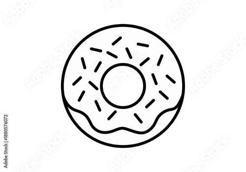 Icono de rosquilla o donut glaseado con virutas en estilo lineal